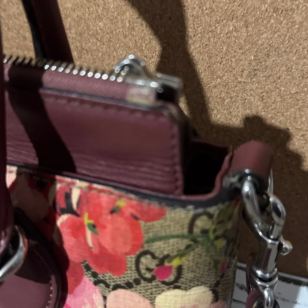 Gucci Floral Canvas and Burgundy Leather Satchel 2 way pink in bloom small - Picture 15 of 16